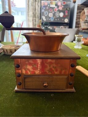 Vintage Southall Ltd Coffee Bean Grinder: Wood, Brass & Copper Mill